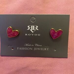 Rovog Pink Heart Earrings with Gold Accent